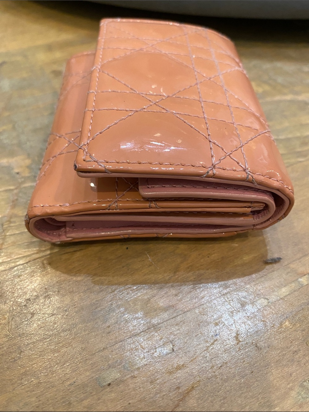 Lady Dior Lotus Quilted Patent Leather Cannage Wallet in Peachy Pink - Picture 8 of 13